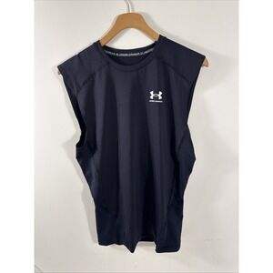 Under Armour Heat Gear Compression Black Sleeveless Shirt 1361522 Mens Large NEW